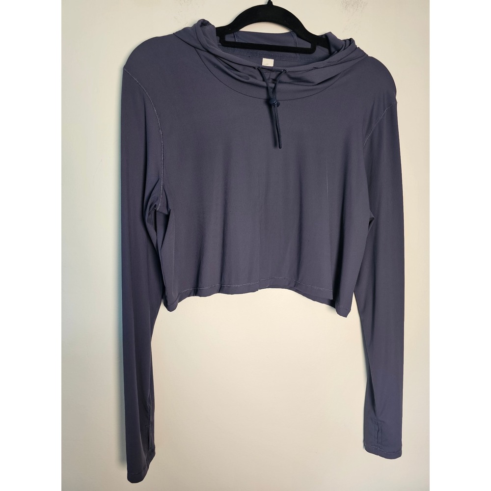 Athleisure OFFLINE by Aerie Cropped Hoodie Womens L Blue Ribbed Long Sleeve